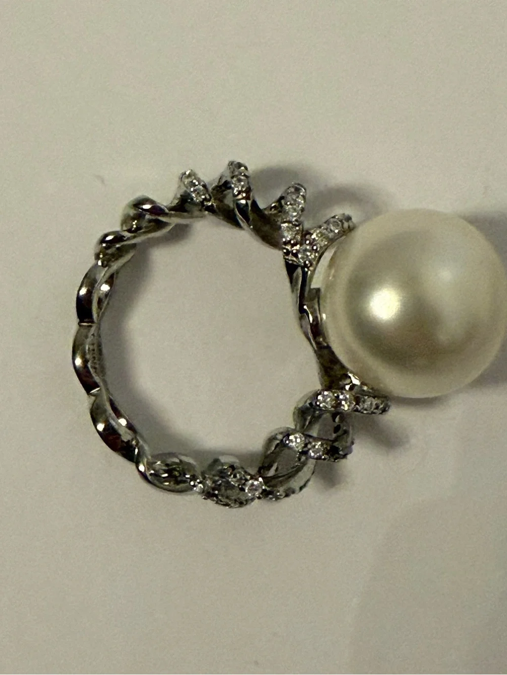 SX Sally C Treasures Pearl Spiral 925 Sterling Silver Ring CZ Accents size 10